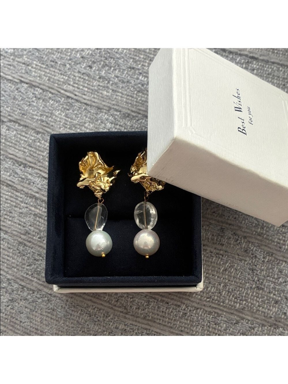 Sculptural Gold Pearl Crystal Statement Earrings - Picture 4 of 4